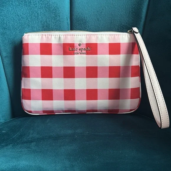 Kate Spade Red and Pink Checkered Wristlet - Picture 6 of 6